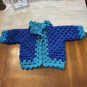 Handmade Toddler Crotchet Jacket Royal Blue & Teal New Other